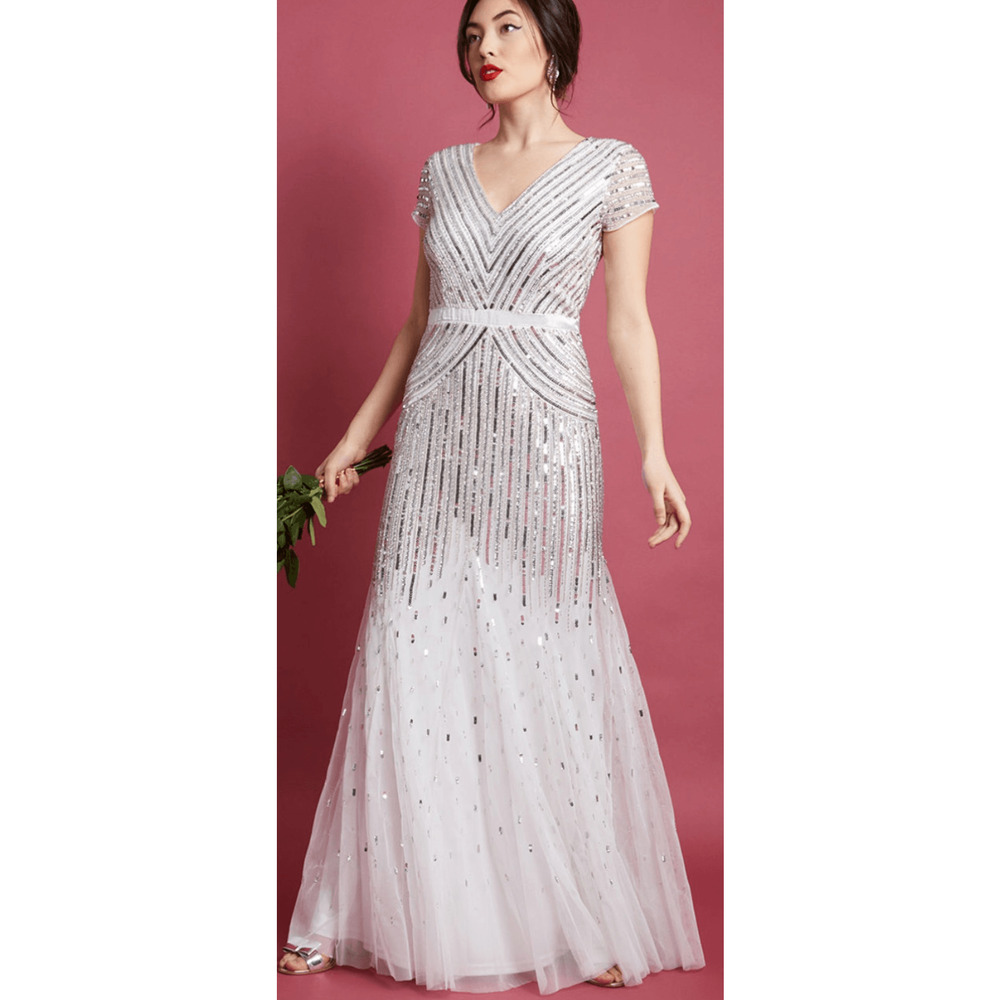 Adrianna Papell Sequins Beaded Floor Length Gown
